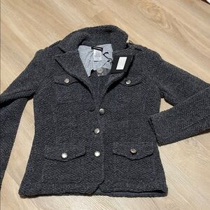 Marisol Made in Italy Women's Gray Wool Knitted Textured Jacket Medium